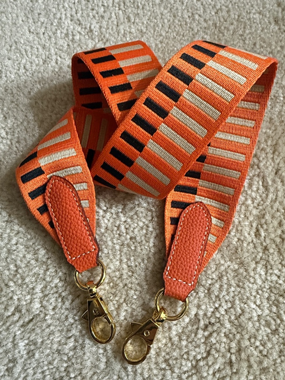Orange Patterned Guitar/handbag Webbing Strap with Gold Hardware 2” wide